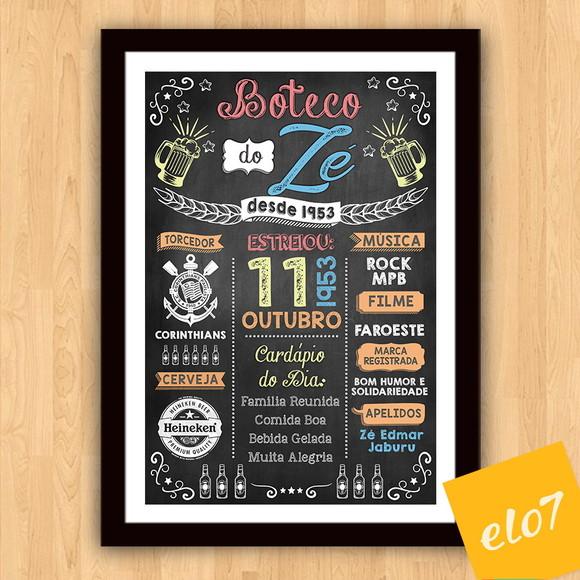 Chalkboard Quadro Poster Com Moldura Boteco A3 30x42cm