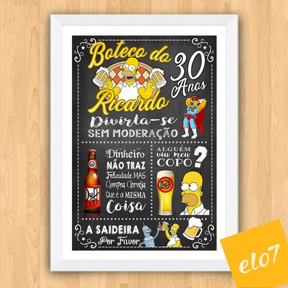Chalkboard Quadro Poster com Moldura Boteco A3 30x42cm