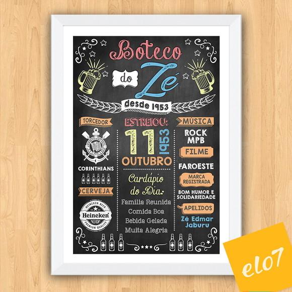 Chalkboard Quadro Poster Com Moldura Boteco A3 30x42cm