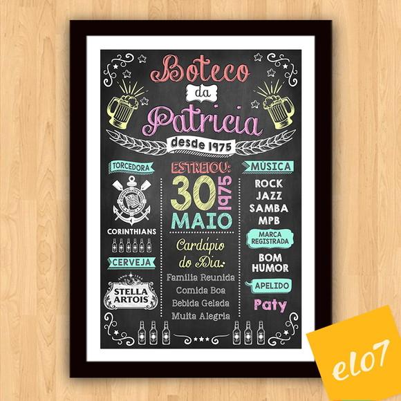 Chalkboard Quadro Poster Com Moldura Boteco A3 30x42cm
