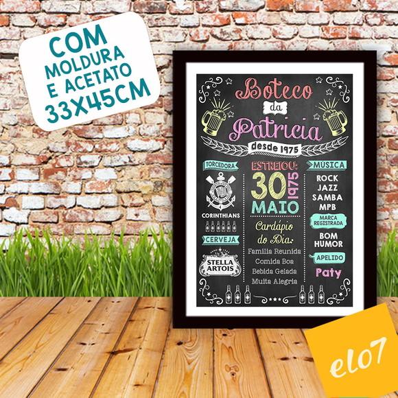 Chalkboard Quadro Poster Com Moldura Boteco A3 30x42cm