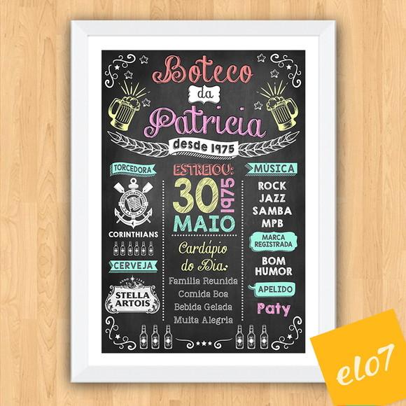 Chalkboard Quadro Poster Com Moldura Boteco A3 30x42cm