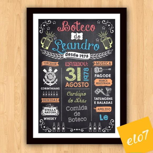 Chalkboard Quadro Poster Com Moldura Boteco A3 30x42cm