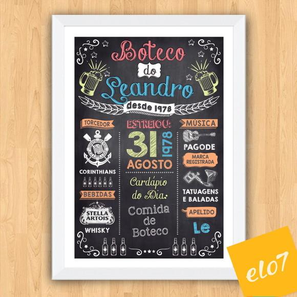 Chalkboard Quadro Poster Com Moldura Boteco A3 30x42cm