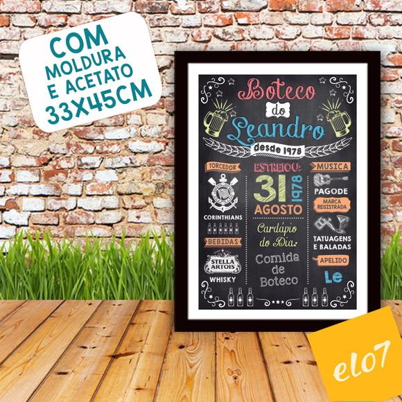 Chalkboard Quadro Poster Com Moldura Boteco A3 30x42cm