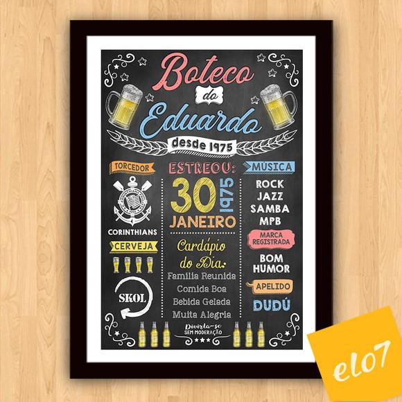 Chalkboard Quadro Poster Com Moldura Boteco A3 30x42cm