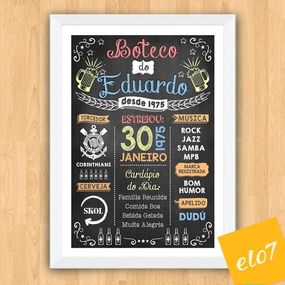 Chalkboard Quadro Poster Com Moldura Boteco A3 30x42cm