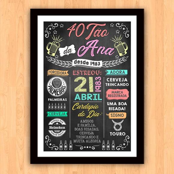 Chalkboard Quadro Poster Quarentão da Ana A3 30x42cm