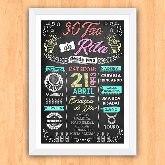 Chalkboard Quadro Poster Trintão da Rita A3 30x42cm