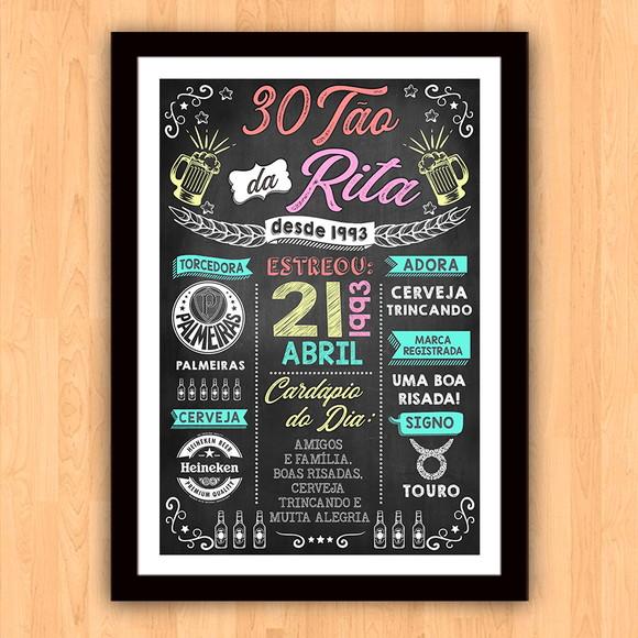 Chalkboard Quadro Poster Trintão da Rita A3 30x42cm