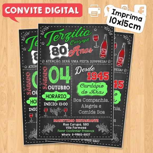 Convite Digital Aniversário 80 Anos Vinho