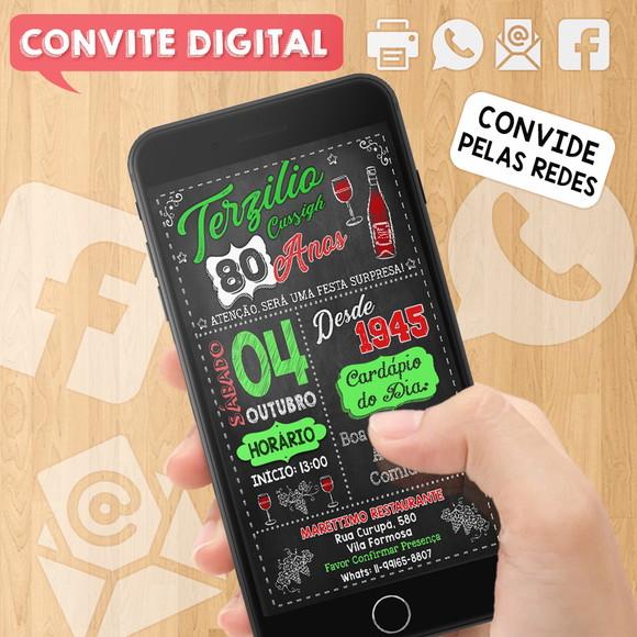 Convite Digital Aniversário 80 Anos Vinho