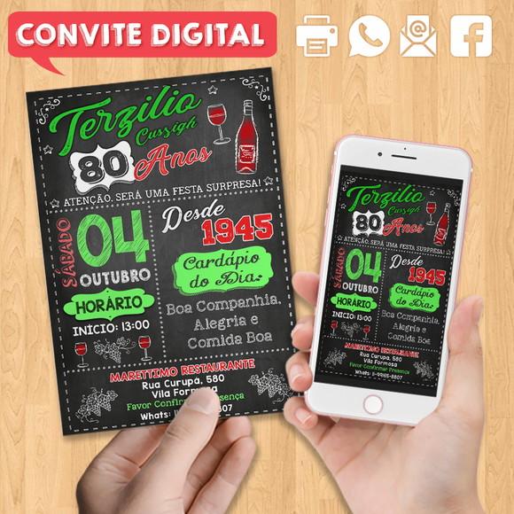 Convite Digital Aniversário 80 Anos Vinho