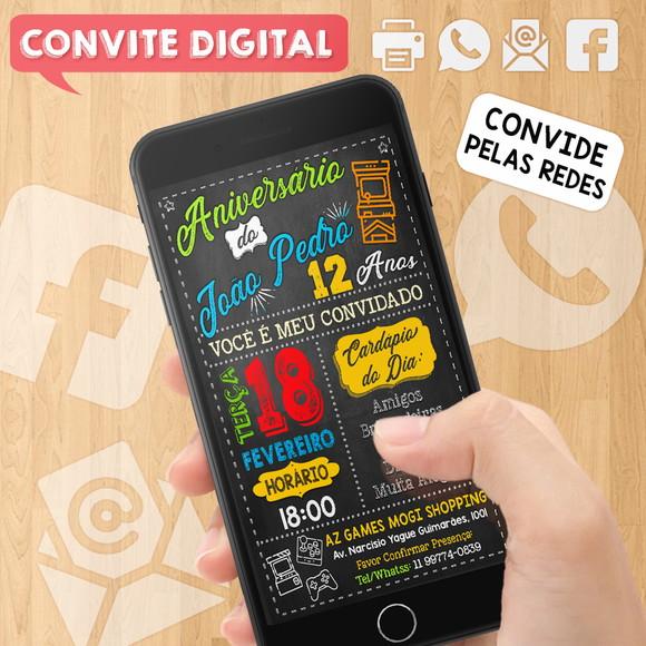 Convite Digital Aniversário Arcade Jogos Vídeo Game