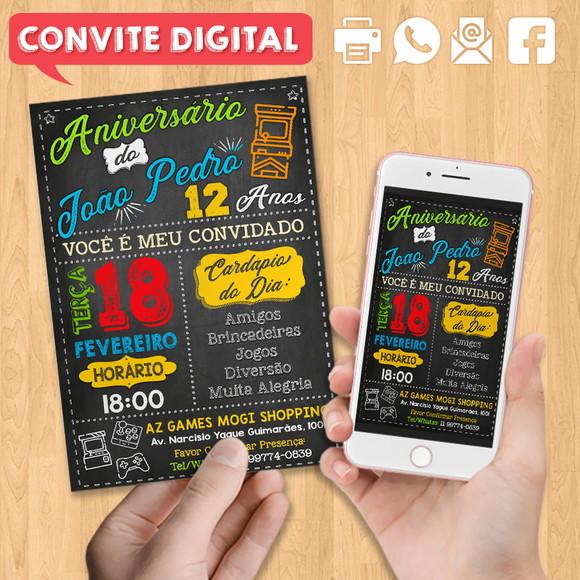 Convite Digital Aniversário Arcade Jogos Vídeo Game