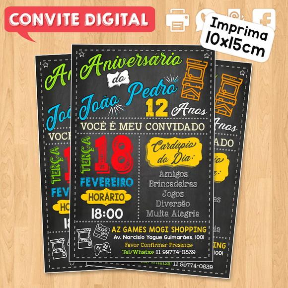 Convite Digital Aniversário Arcade Jogos Vídeo Game