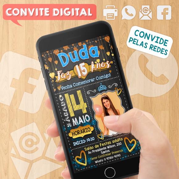 Convite Digital Aniversário Azul Dourado 15 Anos Duda