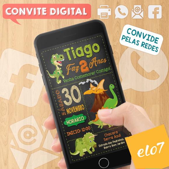 Convite Digital Aniversário Dinossauros Fundo Preto