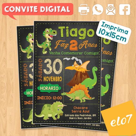 Convite Digital Aniversário Dinossauros Fundo Preto