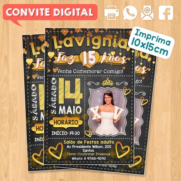 Convite Digital Aniversário Dourado 15 Anos Lavignia