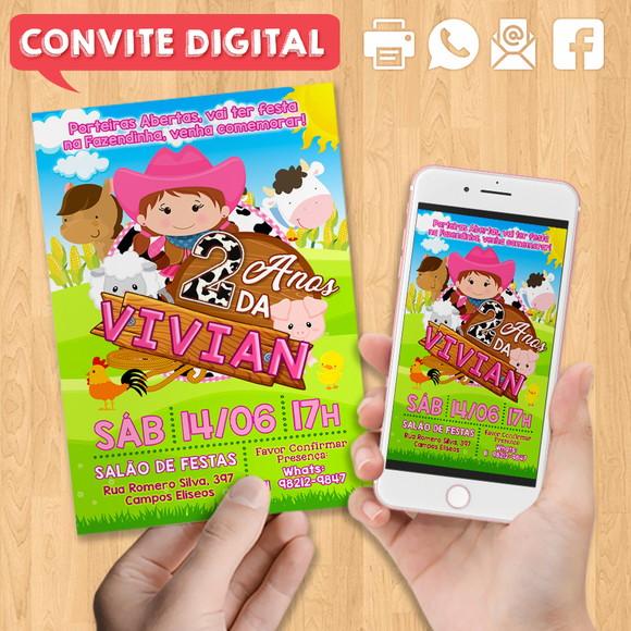Convite Digital Aniversário Fazendinha Sitio Menina Cowgirl