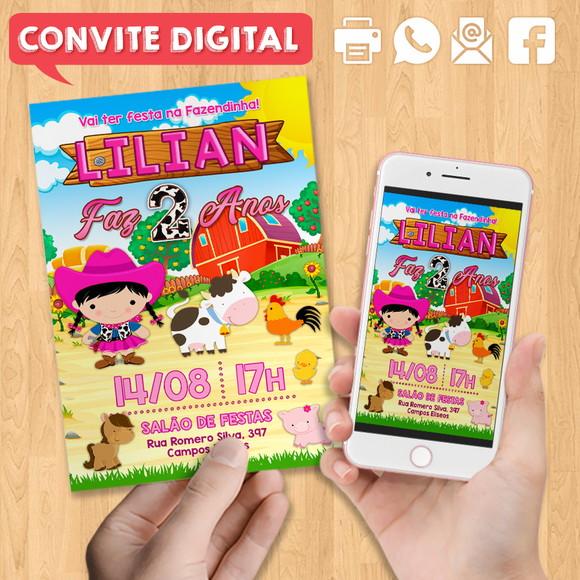 Convite Digital Aniversário Fazendinha Sitio Menina Cowgirl