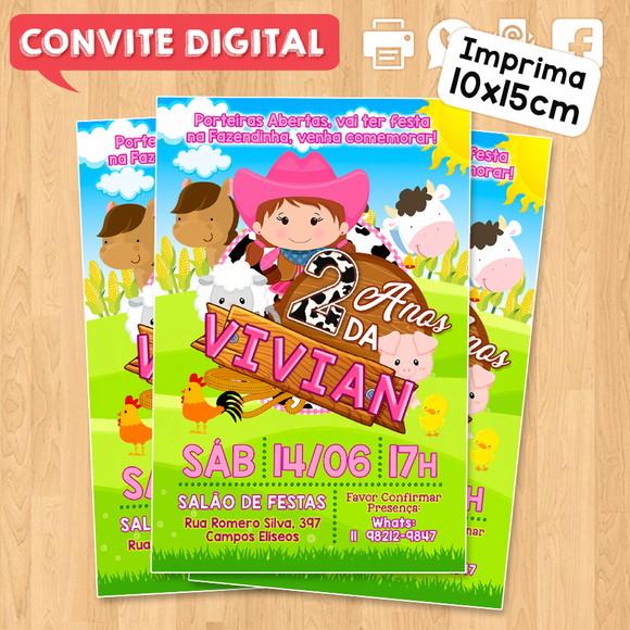 Convite Digital Aniversário Fazendinha Sitio Menina Cowgirl