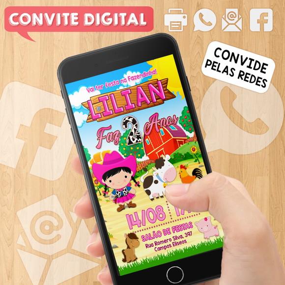 Convite Digital Aniversário Fazendinha Sitio Menina Cowgirl