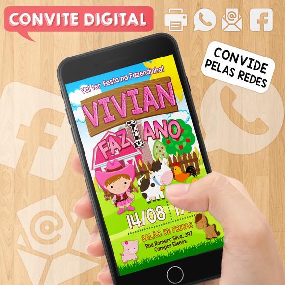 Convite Digital Aniversário Fazendinha Sitio Menina Cowgirl