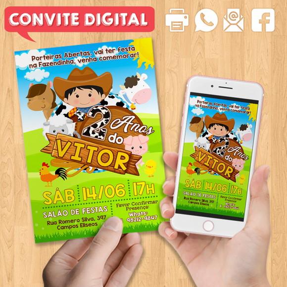 Convite Digital Aniversário Fazendinha Sitio Menino Cowboy
