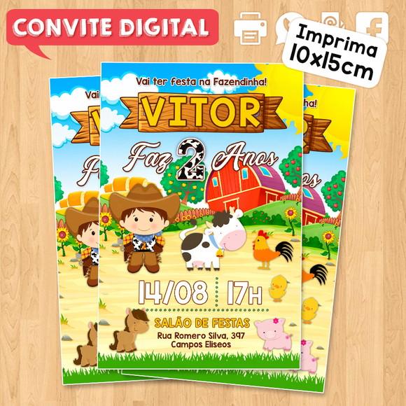 Convite Digital Aniversário Fazendinha Sitio Menino Cowboy