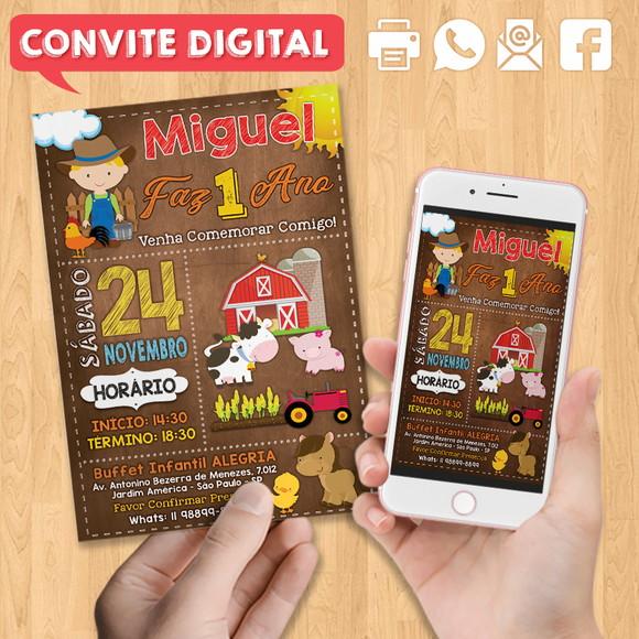 Convite Digital Aniversário Fazendinha Sitio Menino Cowboy