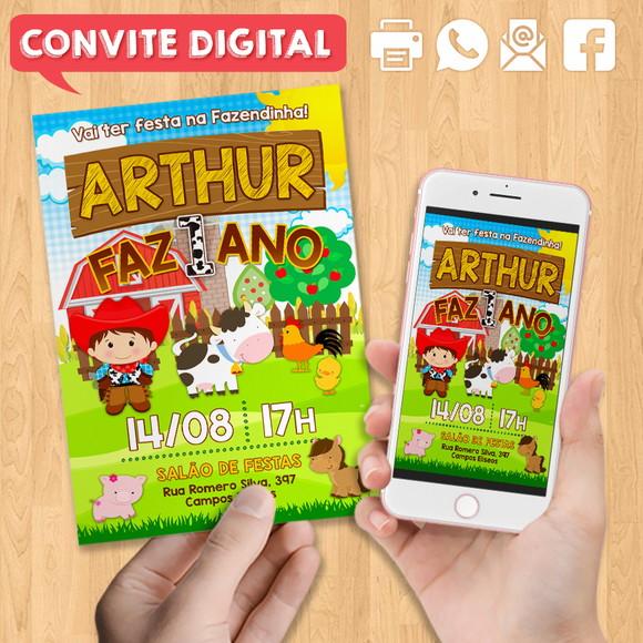Convite Digital Aniversário Fazendinha Sitio Menino Cowboy