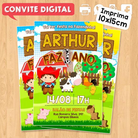Convite Digital Aniversário Fazendinha Sitio Menino Cowboy