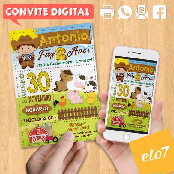 Convite Digital Aniversário Fazendinha Sitio Menino Cowboy
