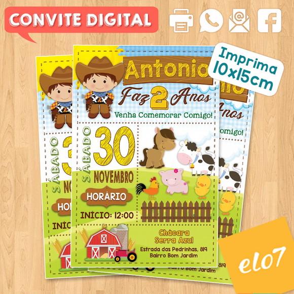 Convite Digital Aniversário Fazendinha Sitio Menino Cowboy