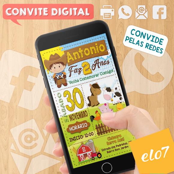 Convite Digital Aniversário Fazendinha Sitio Menino Cowboy