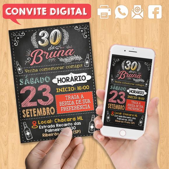 Convite Digital Aniversário Festa 30 Anos da Bruna