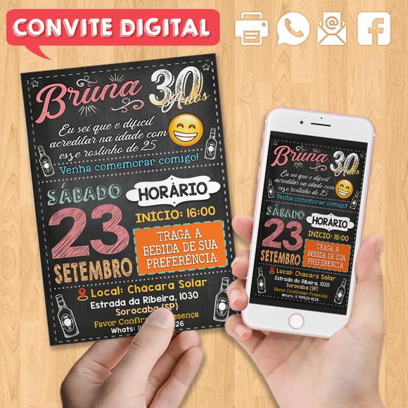 Convite Digital Aniversário Festa 30 Anos da Bruna
