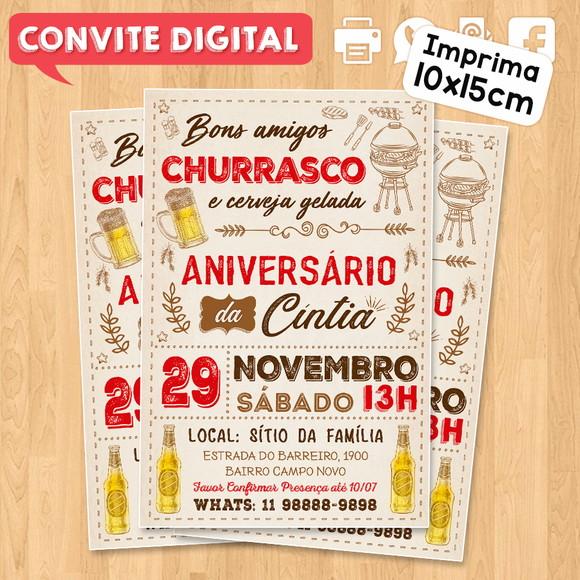 Convite Digital Aniversário Festa Churrasco da Cintia