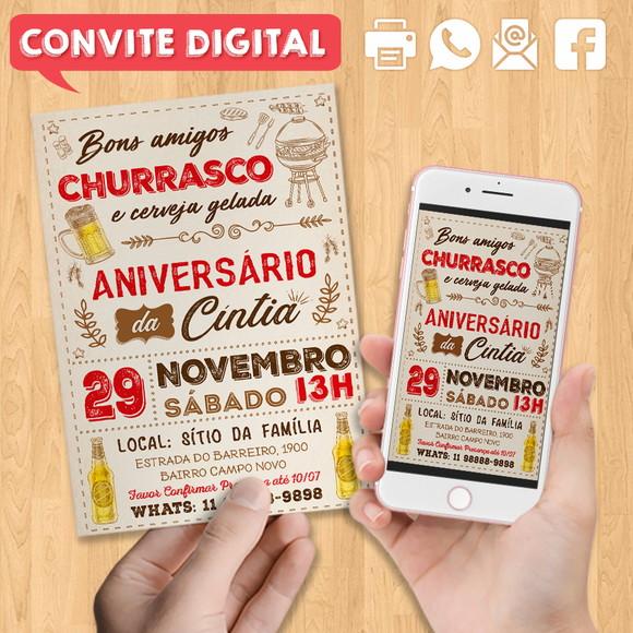 Convite Digital Aniversário Festa Churrasco da Cintia