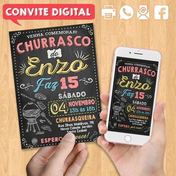 Convite Digital Aniversário Festa Churrasco do Enzo 15 Anos