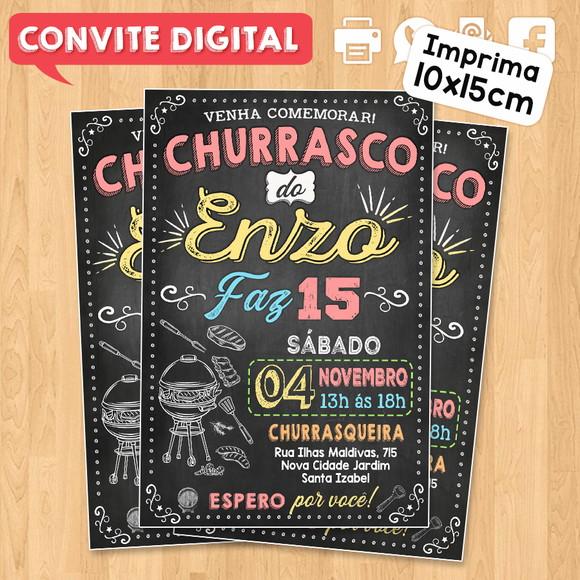 Convite Digital Aniversário Festa Churrasco do Enzo 15 Anos