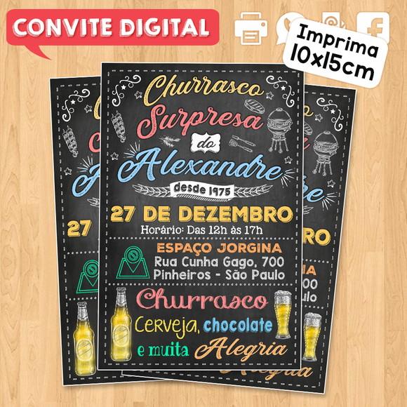 Convite Digital Aniversário Festa Churrasco Surpresa