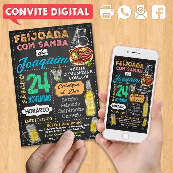 Convite Digital Aniversário Festa Feijoada com Samba