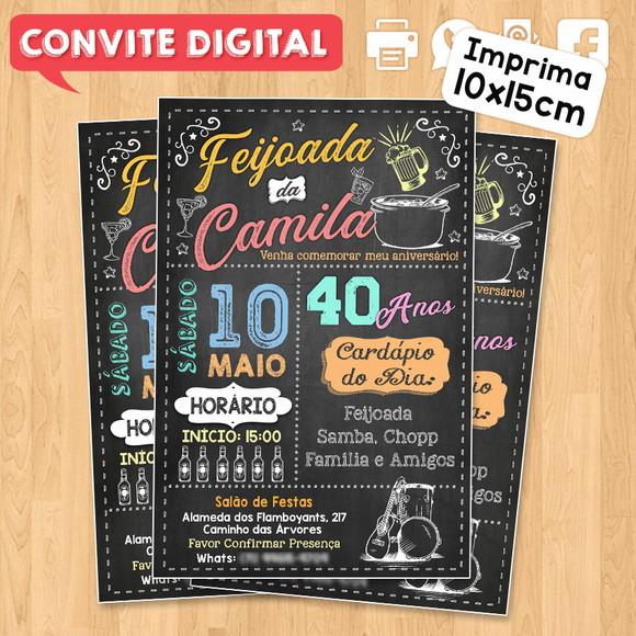 Convite Digital Aniversário Festa Feijoada da Camila