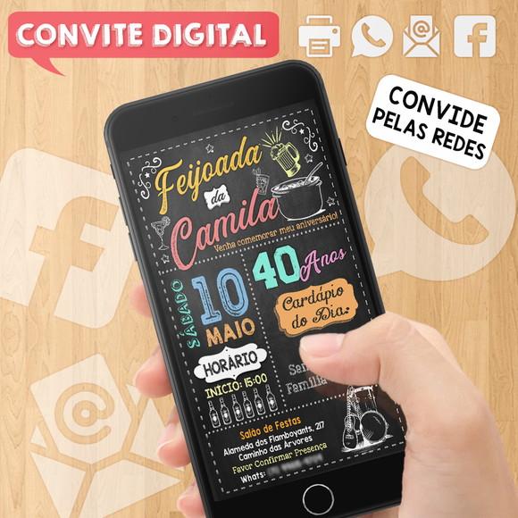 Convite Digital Aniversário Festa Feijoada da Camila