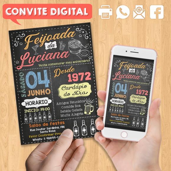 Convite Digital Aniversário Festa Feijoada da Luciana