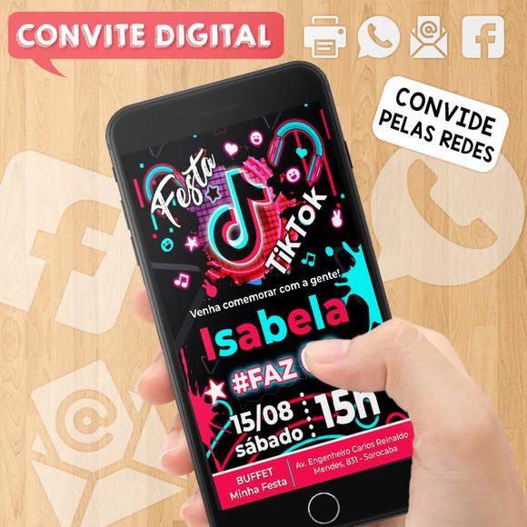 Convite Digital Aniversário Festa Infantil Tema Tiktok