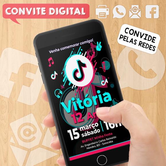 Convite Digital Aniversário Festa Infantil Tema Tiktok